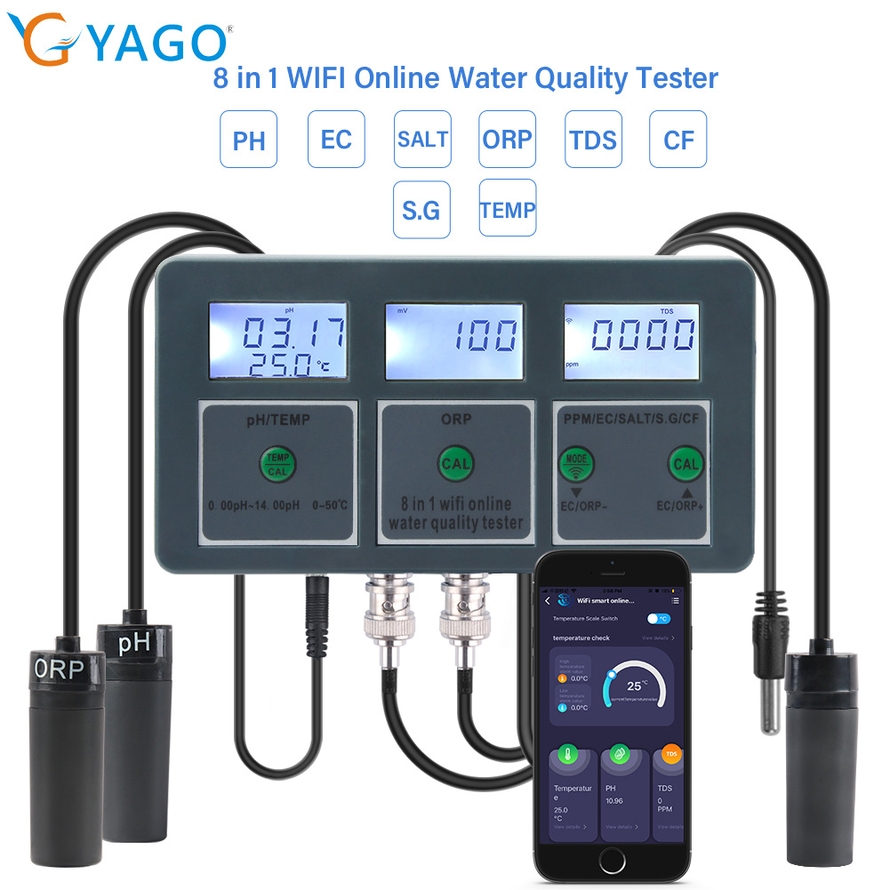 Marine Aquarium Water Analyzer - YAGO 8-в-1 WiFi-тестер качества воды для